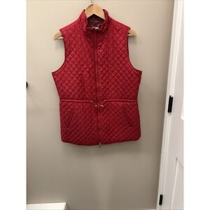 Chicos Vest Women 8/10 Red Black Stripe Reversible Quilted Vest Zip Zenergy